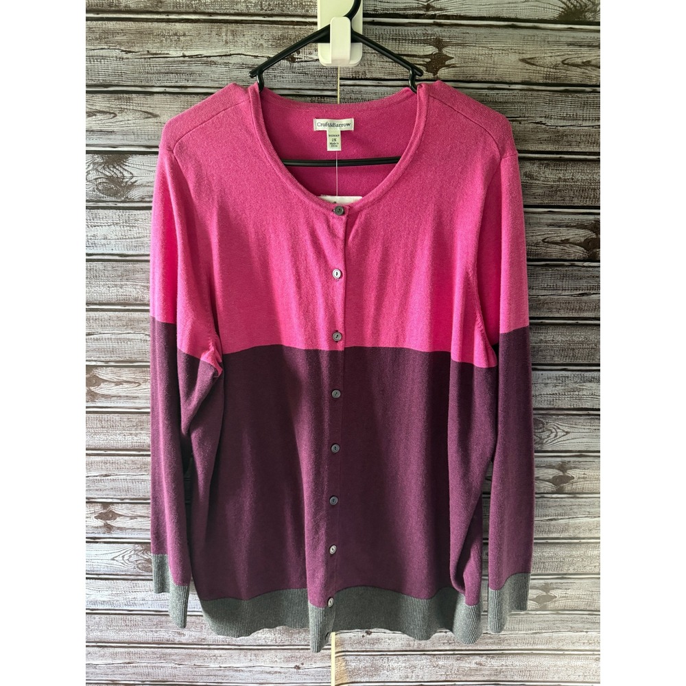 Croft & Barrow Women's Long-Sleeved Button-Down Cardigan Size 2X Color Block NWT